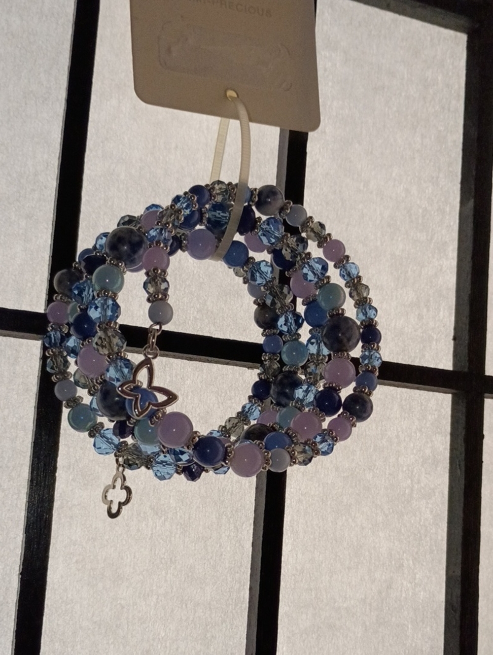 Cato Blue and Lavender Multi-Strand Wrap Bracelet with Silver Accents